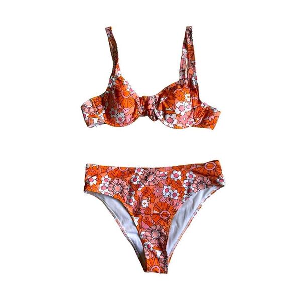 Shein Pink Floral Print Back Underwire Bikini Swimsuit Size Large NWOT 6 0457 - Picture 1 of 14